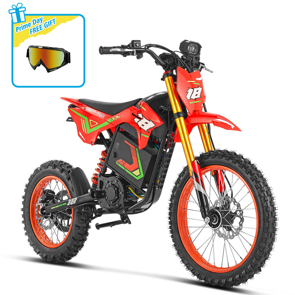 HappyRun F18 2.0 Electric Dirt Bike, 6000W Peak, 46 MPH, 60V 27Ah Battery, 60-Mile Range