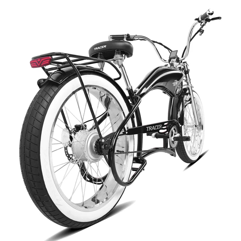 Tracer Twenty5 800W Stretch Cruiser E-Bike, 48V 17.5Ah Battery, 30–60 Mile Range, 26” Fat Tires, Up to 28 MPH