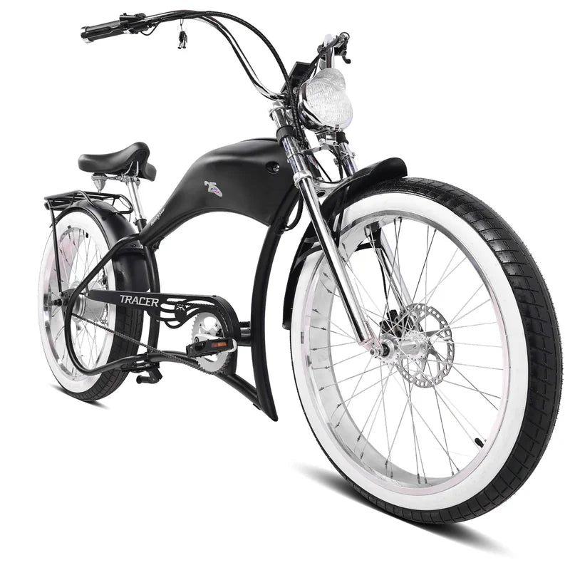 Tracer Twenty5 800W Stretch Cruiser E-Bike, 48V 17.5Ah Battery, 30–60 Mile Range, 26” Fat Tires, Up to 28 MPH