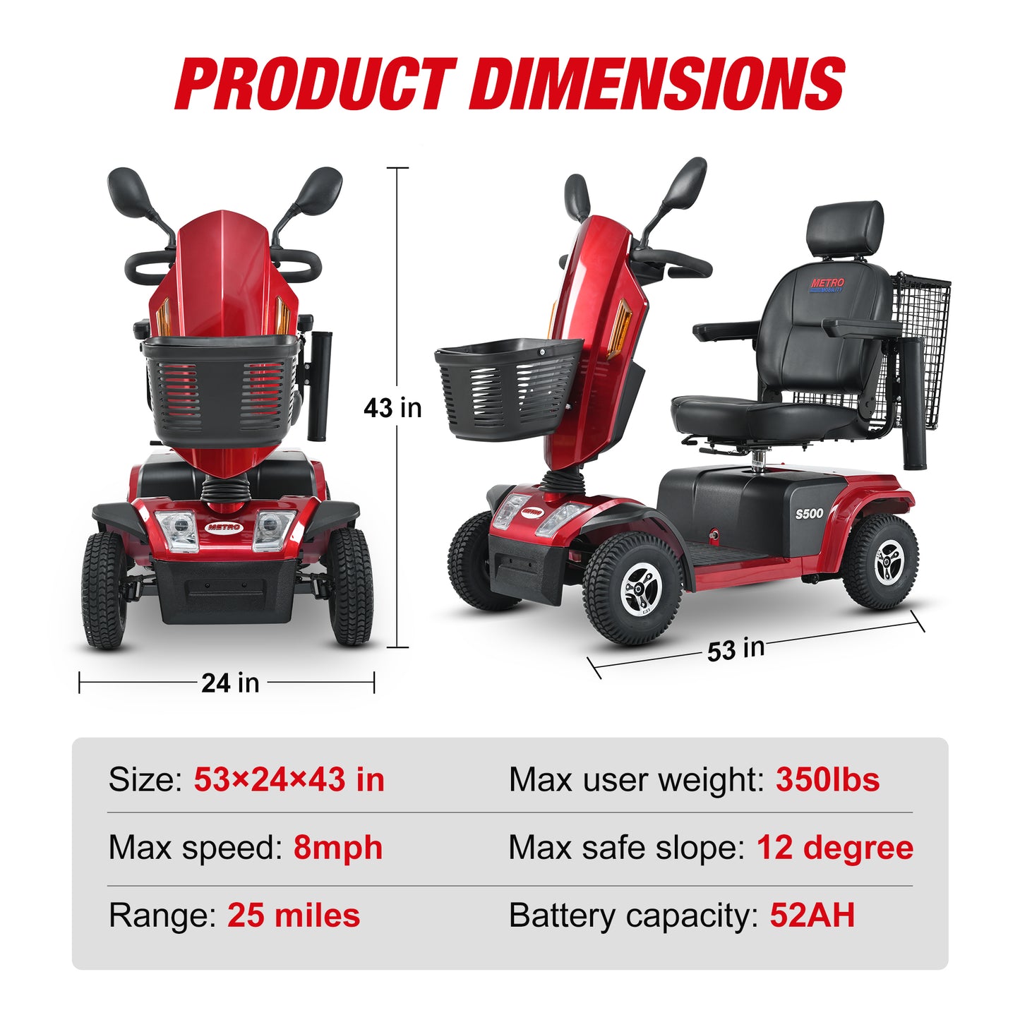 Metro S500 Mobility Scooter - Red | Bike Lover USA | Metro Mobility