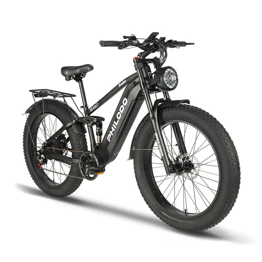 PHILODO Hunter 52V Full Suspension Electric Bike – 1500W Peak, 36 MPH, 52V 23Ah Battery, Fat Tire All-Terrain eBike