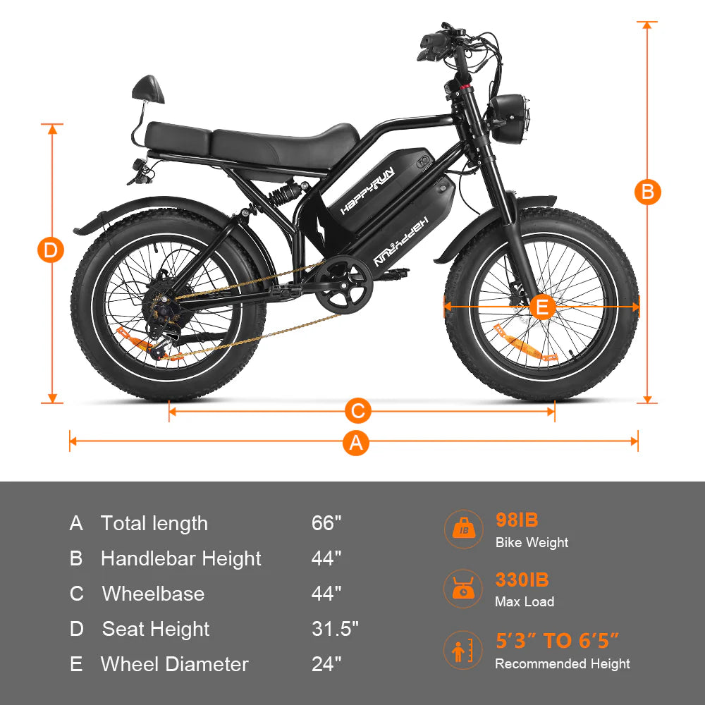 HappyRun G70 Dual-Battery Electric Cargo Bike 1000W Motor 28 mph 48V 30Ah Battery