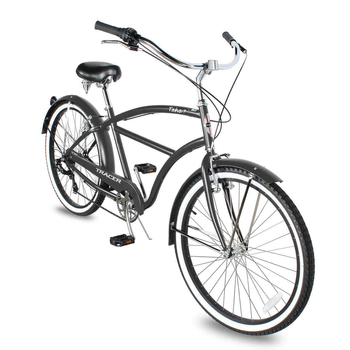 Tracer Taha 26" Beach Cruiser Bike 1 & 7 Speed For Male Matte Grey | 7 Speed | Single Speed | Cruiser Bike | Adult Bikes | Beach Cruiser Bikes | Bike Lover USA