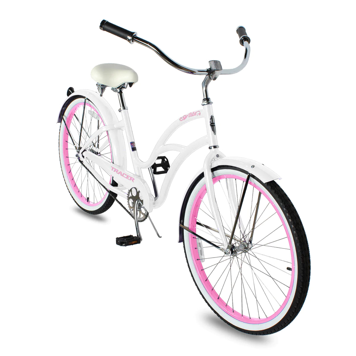 Tracer Taha 26" Beach Cruiser Bike 1 & 7 Speed For Female - White Pink | Single Speed | Cruiser Bike | Adult Bikes | Beach Cruiser Bikes | Bike Lover USA
