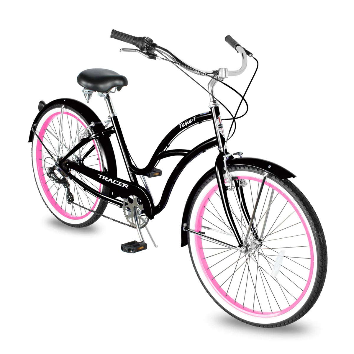 Tracer Taha 26" Beach Cruiser Bike 1 & 7 Speed For Female - Black Pink | Single Speed | Cruiser Bike | Adult Bikes | Beach Cruiser Bikes | Bike Lover USA