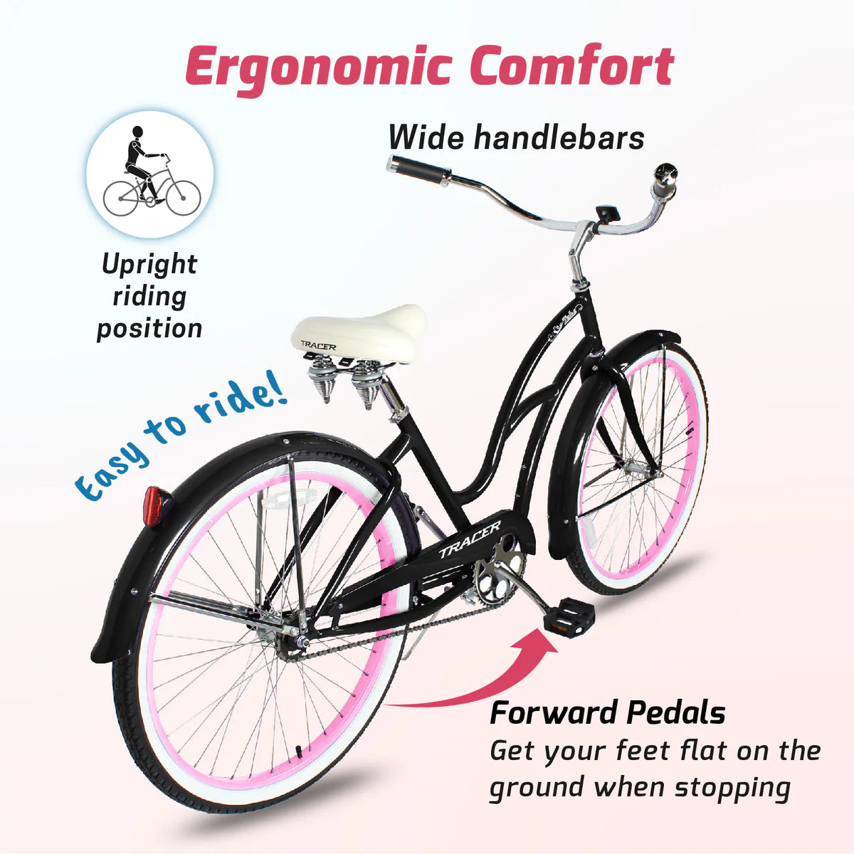 Tracer Taha 26" Beach Cruiser Bike 1 & 7 Speed For Female - Black Pink | Single Speed | Cruiser Bike | Adult Bikes | Beach Cruiser Bikes | Bike Lover USA