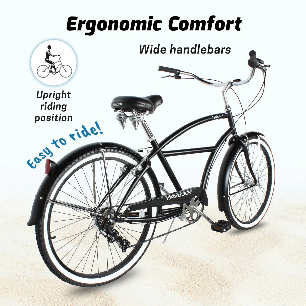 Tracer Taha 26" Beach Cruiser Bike 1 & 7 Speed For Male Matte Black | 7 Speed | Single Speed | Cruiser Bike | Adult Bikes | Beach Cruiser Bikes | Bike Lover USA