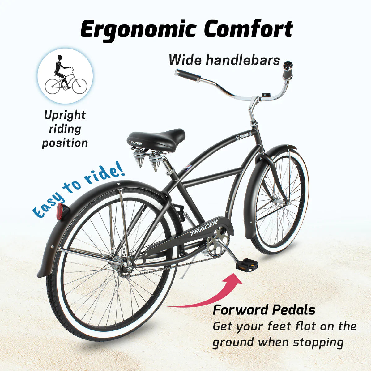 Tracer Taha 26" Beach Cruiser Bike 1 & 7 Speed For Male Matte Black | 7 Speed | Single Speed | Cruiser Bike | Adult Bikes | Beach Cruiser Bikes | Bike Lover USA