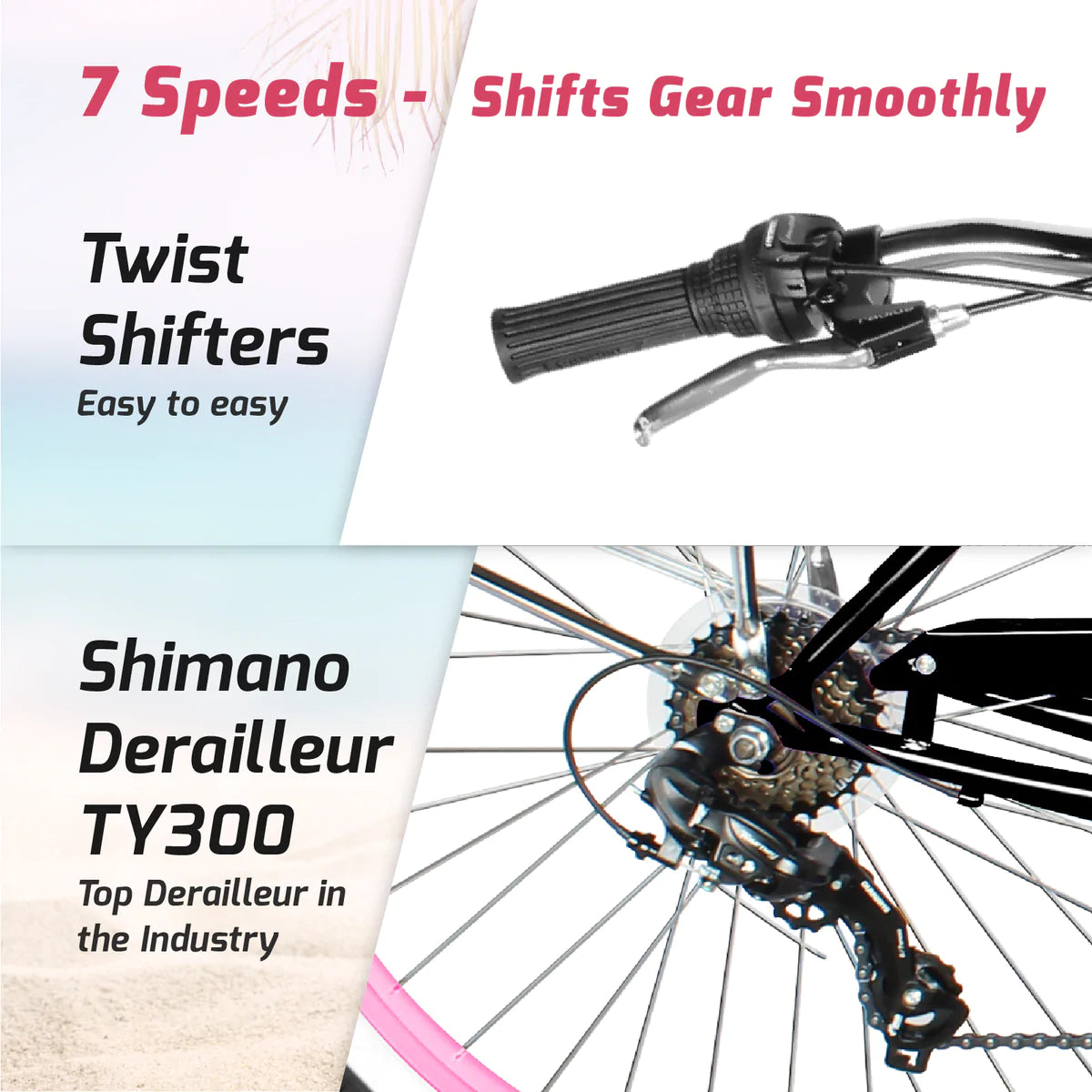 Tracer Taha 26" Beach Cruiser Bike 1 & 7 Speed For Female - Black Pink | Single Speed | Cruiser Bike | Adult Bikes | Beach Cruiser Bikes | Bike Lover USA