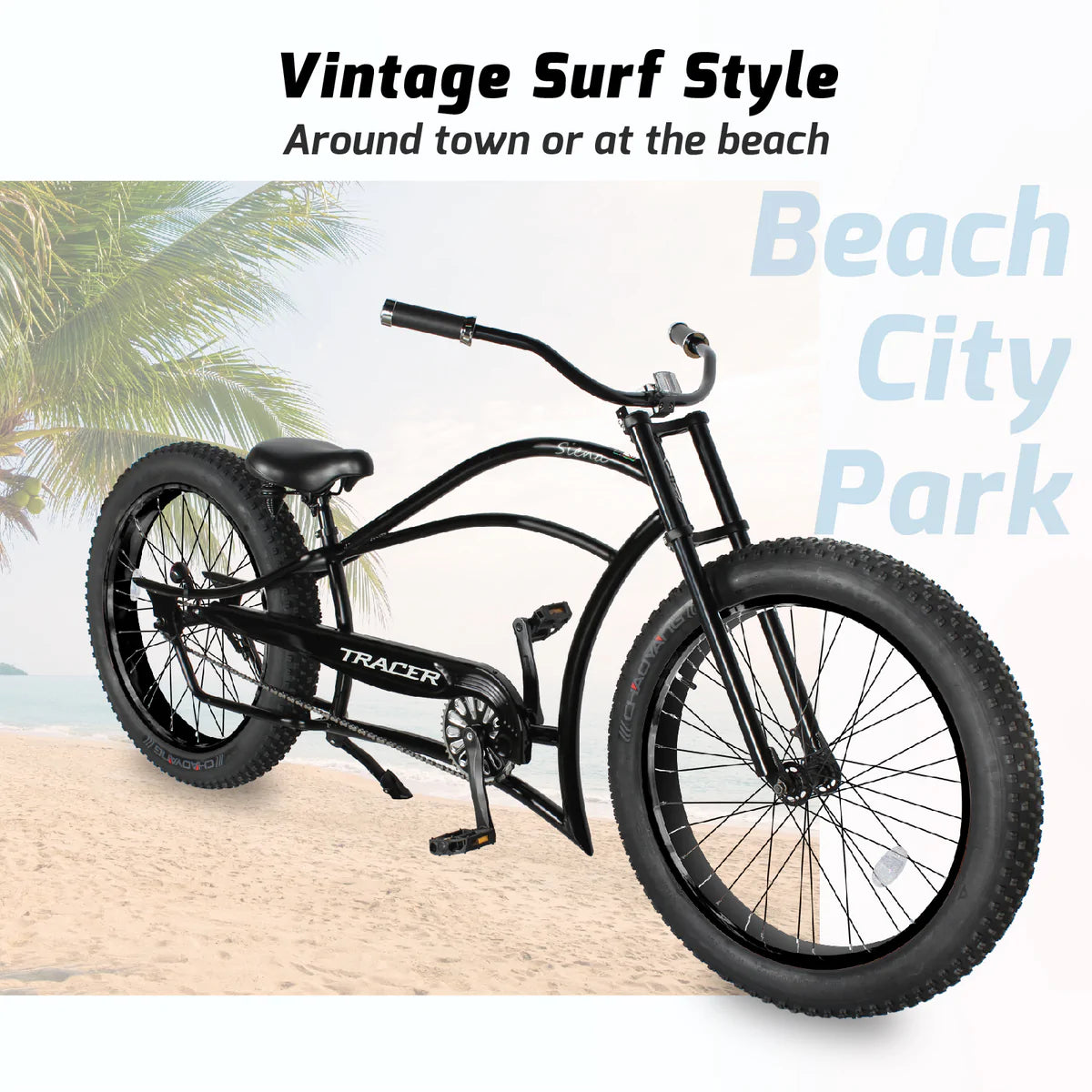 Tracer Siena GT 26" Chopper Stretch Cruiser Fat Tire Bike - Matte Black | Fat Tire Bike | Cruiser Fat Tire Bike | Stretch Bike | Fat Tire | Bike Lover USA