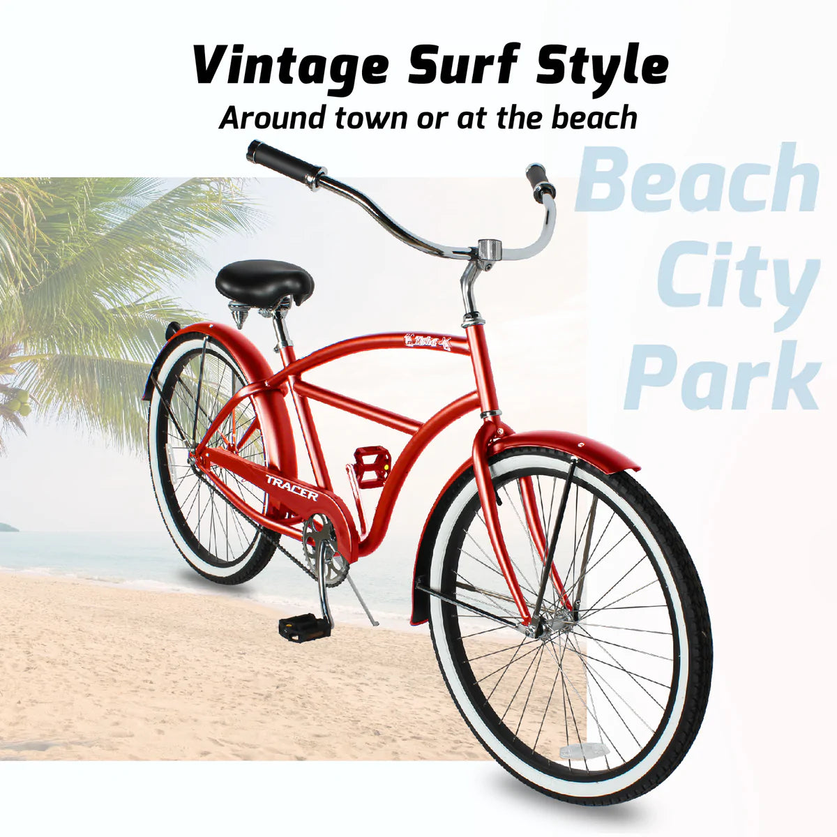 Tracer Taha 26" Beach Cruiser Bike 1 & 7 Speed For Male - Red | 7 Speed | Single Speed | Cruiser Bike | Adult Bikes | Beach Cruiser Bikes | Bike Lover USA