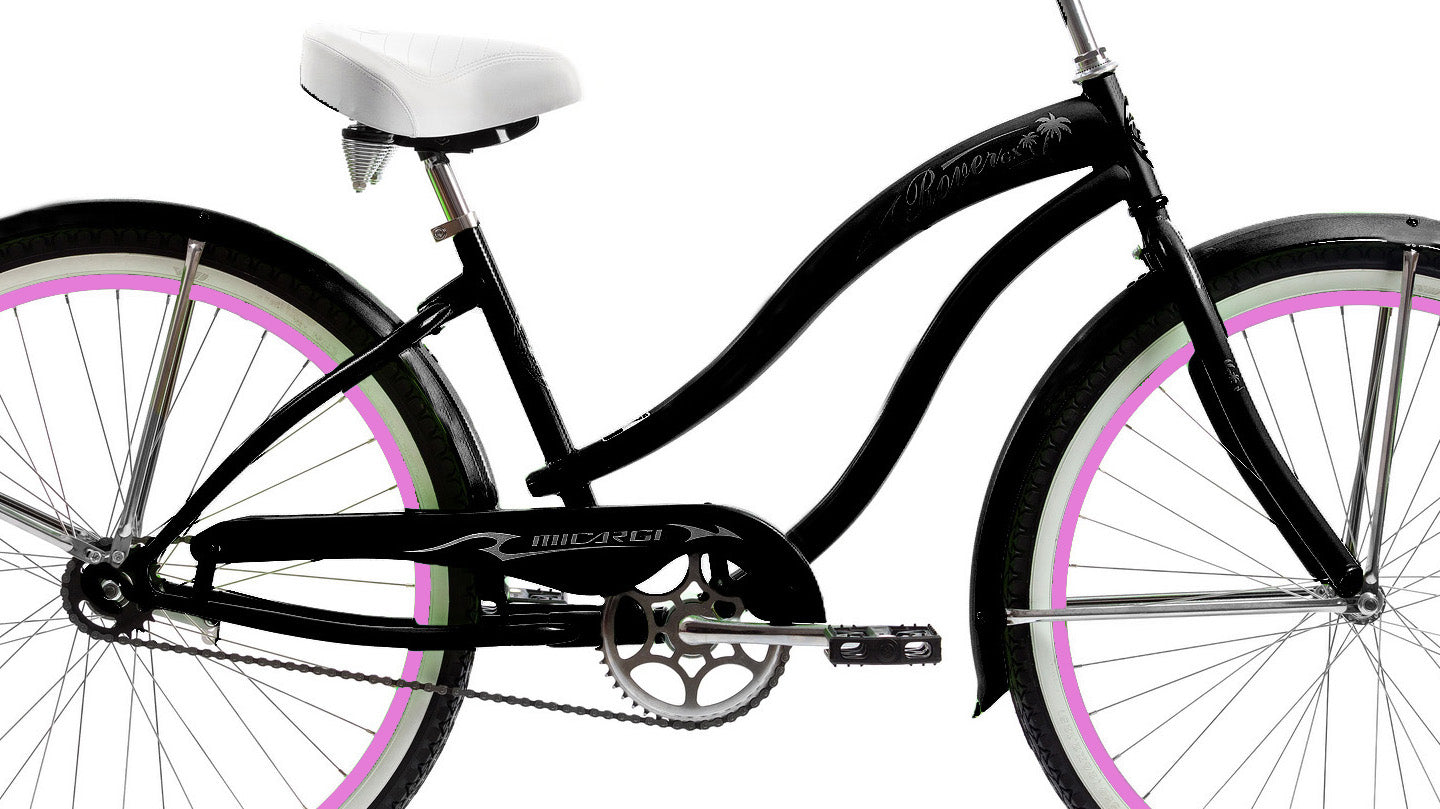 Micargi 26" Large Mono Tube Cruiser w/ Coaster Brake-Mint Black & Pink