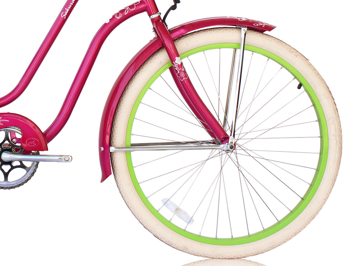 Micargi Sakura 26" Steel frame LADIES cruiser pedal forward w/ Coaster Brake-Hotpink