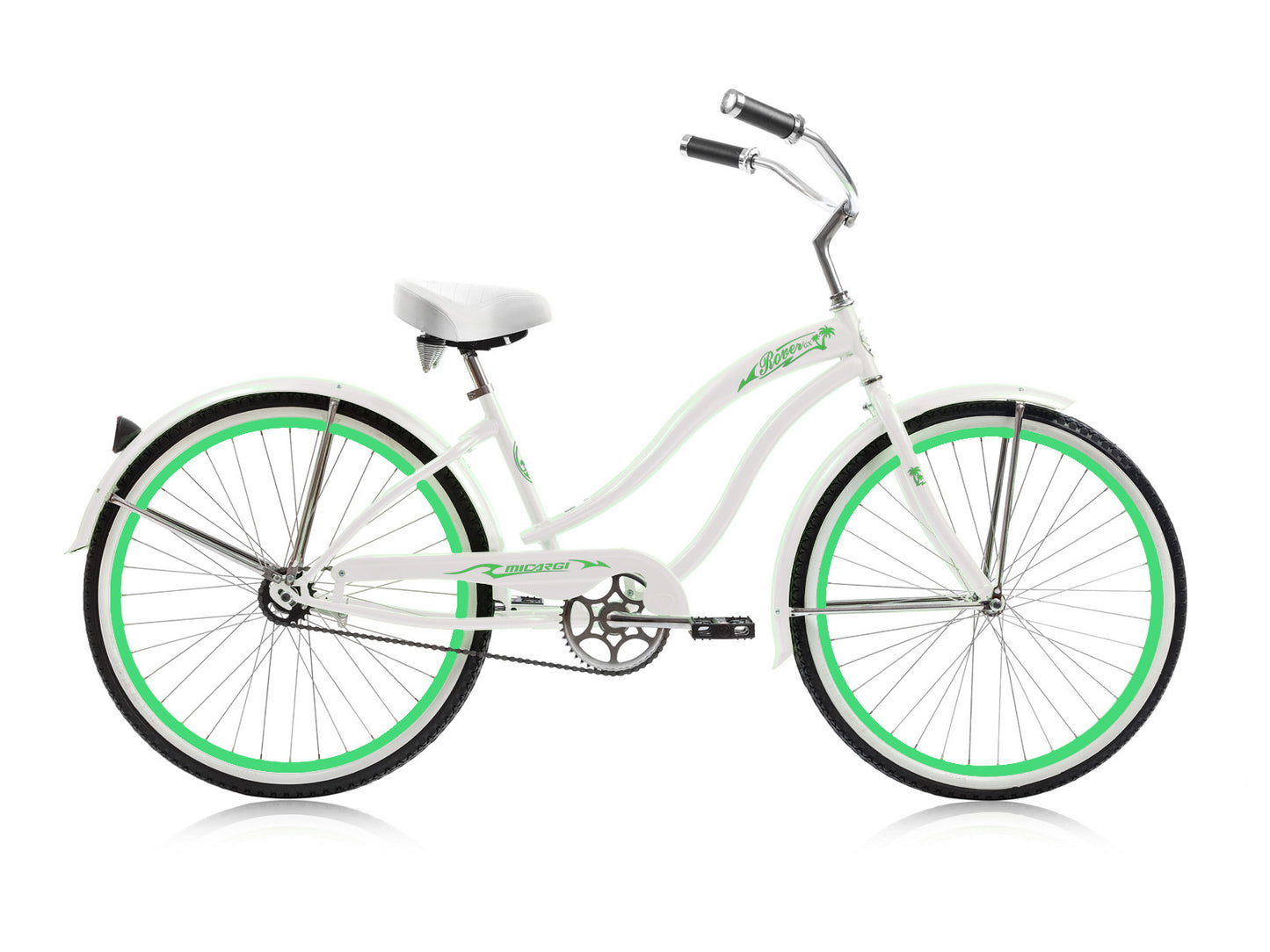 Micargi 26" Large Mono Tube Cruiser w/ Coaster Brake - White & Mintgreen