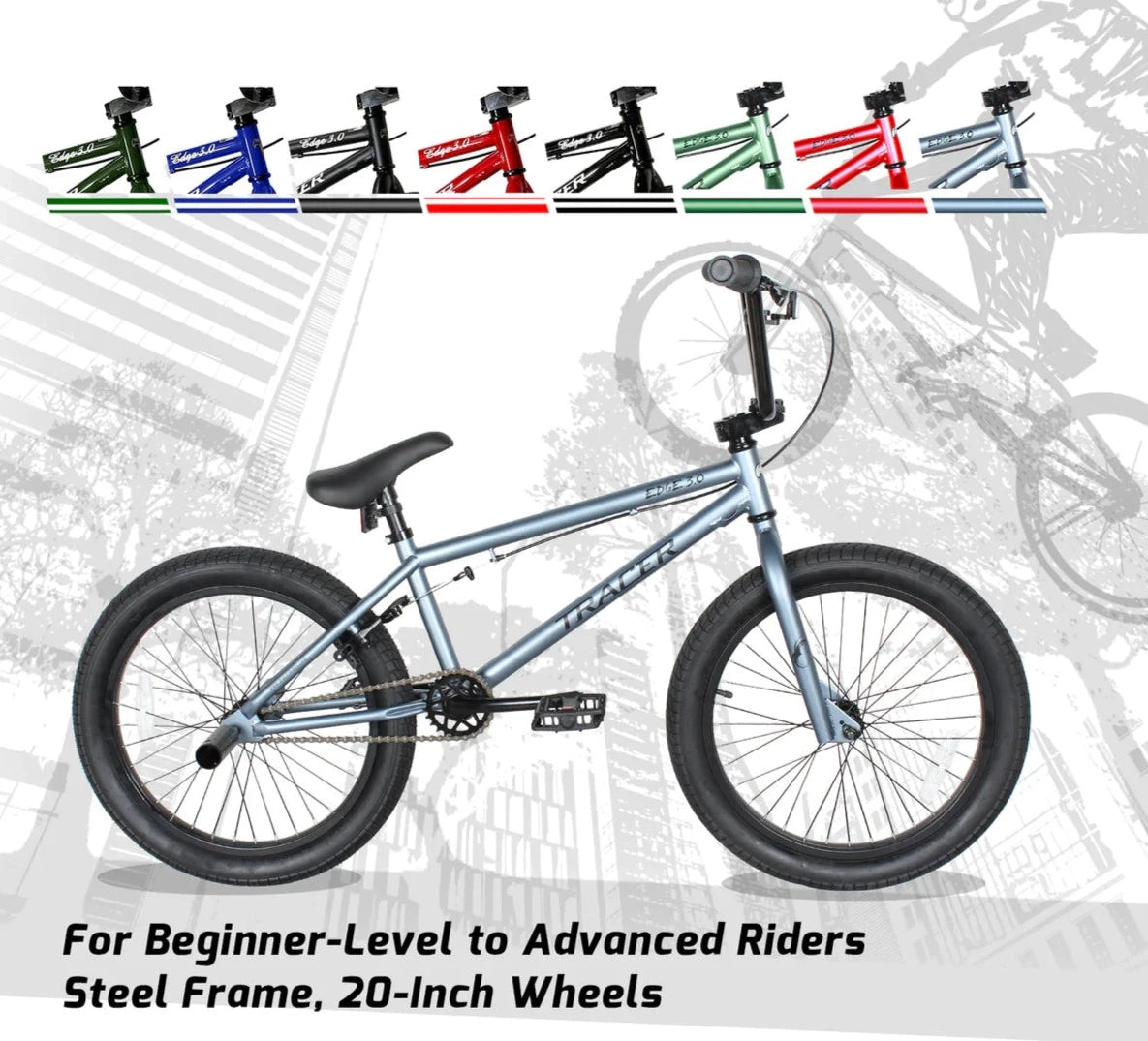 Tracer Edge Freestyle BMX Bike - Matte Grey | BMX Bike | Freestyle BMX | Freestyle Bike | BMX Bikes | Kid's BMX Bikes | Bike Lover USA