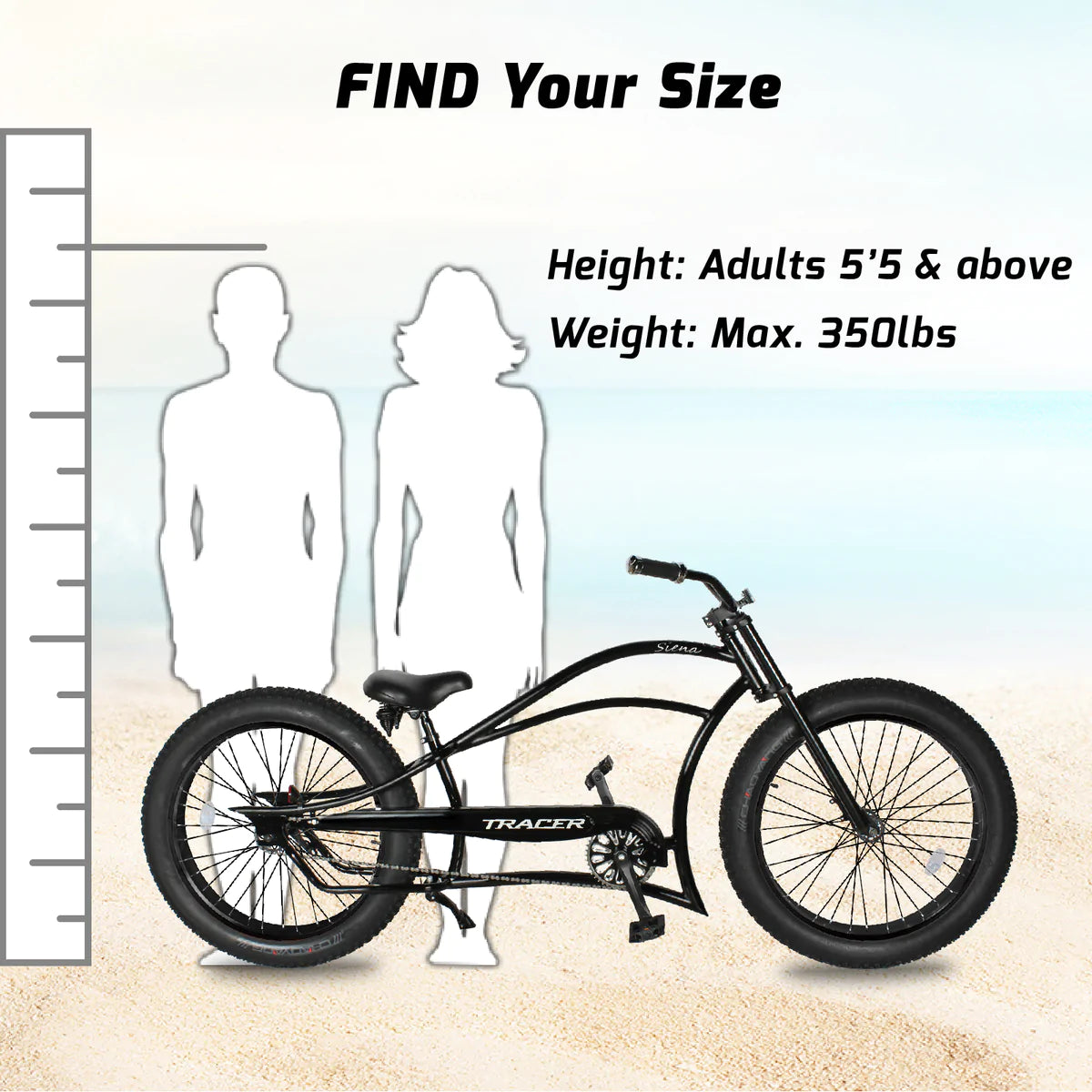 Tracer Siena GT 26" Chopper Stretch Cruiser Fat Tire Bike - Matte Black | Fat Tire Bike | Cruiser Fat Tire Bike | Stretch Bike | Fat Tire | Bike Lover USA