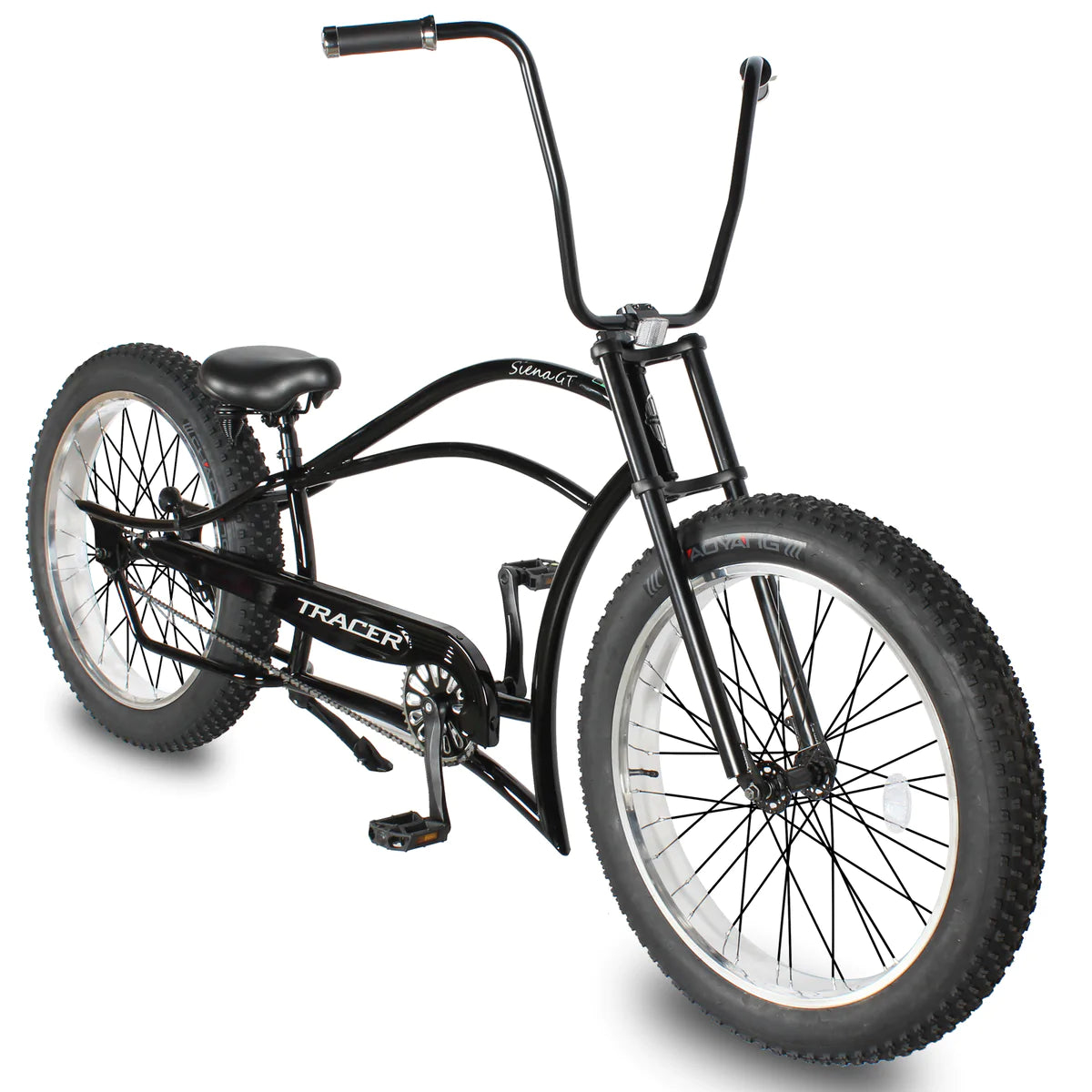 Tracer Siena GT 26" Chopper Stretch Cruiser Fat Tire Bike - Shiny Black | Fat Tire Bike | Cruiser Fat Tire Bike | Stretch Bike | 7-Speed | Fat Tire | Bike Lover USA