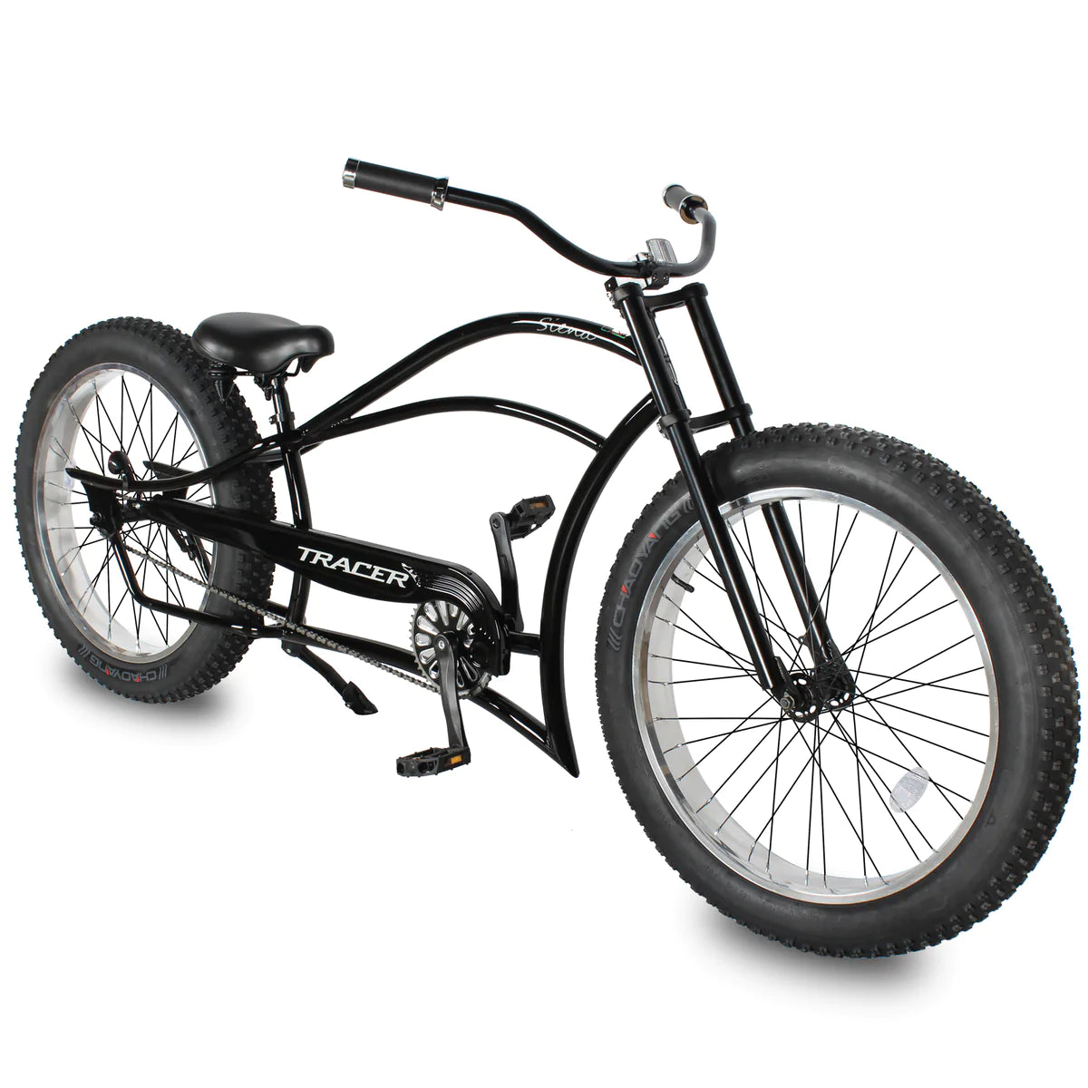 Tracer Siena GT 26" Chopper Stretch Cruiser Fat Tire Bike - Shiny Black | Fat Tire Bike | Cruiser Fat Tire Bike | Stretch Bike | 7-Speed | Fat Tire | Bike Lover USA
