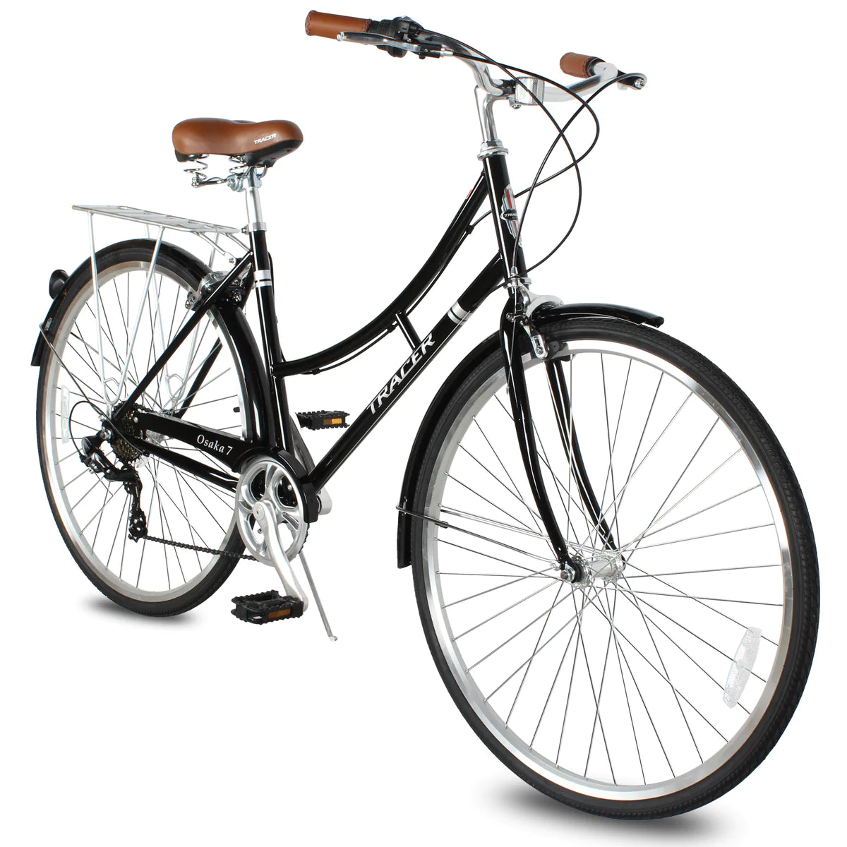 Tracer Osaka 700C Hybrid City Bikes - Shimano 7-Speed - Black | Road Bikes | Hybrid Bikes | City Bikes | 7-Speed | Bike Lover USA 