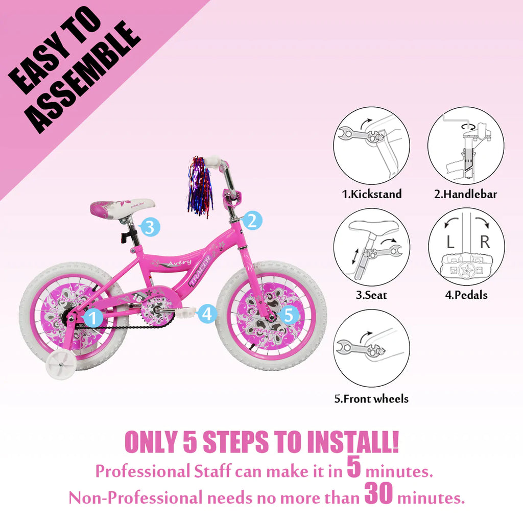 Tracer Avery 16 Inch Kids Bike - Pink | Kids Bike | Logan | Kid's BMX Bikes | Freestyle BMX Bikes | BMX Bike | Tracer Bike | Bike Lover USA