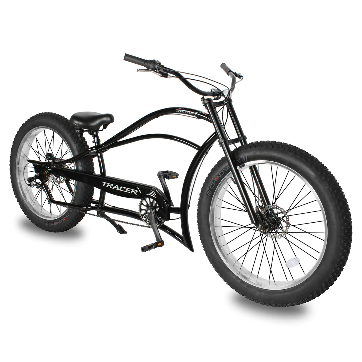 Tracer Siena GT 26" Chopper Stretch Cruiser Fat Tire Bike - Shiny Black | Fat Tire Bike | Cruiser Fat Tire Bike | Stretch Bike | 7-Speed | Fat Tire | Bike Lover USA