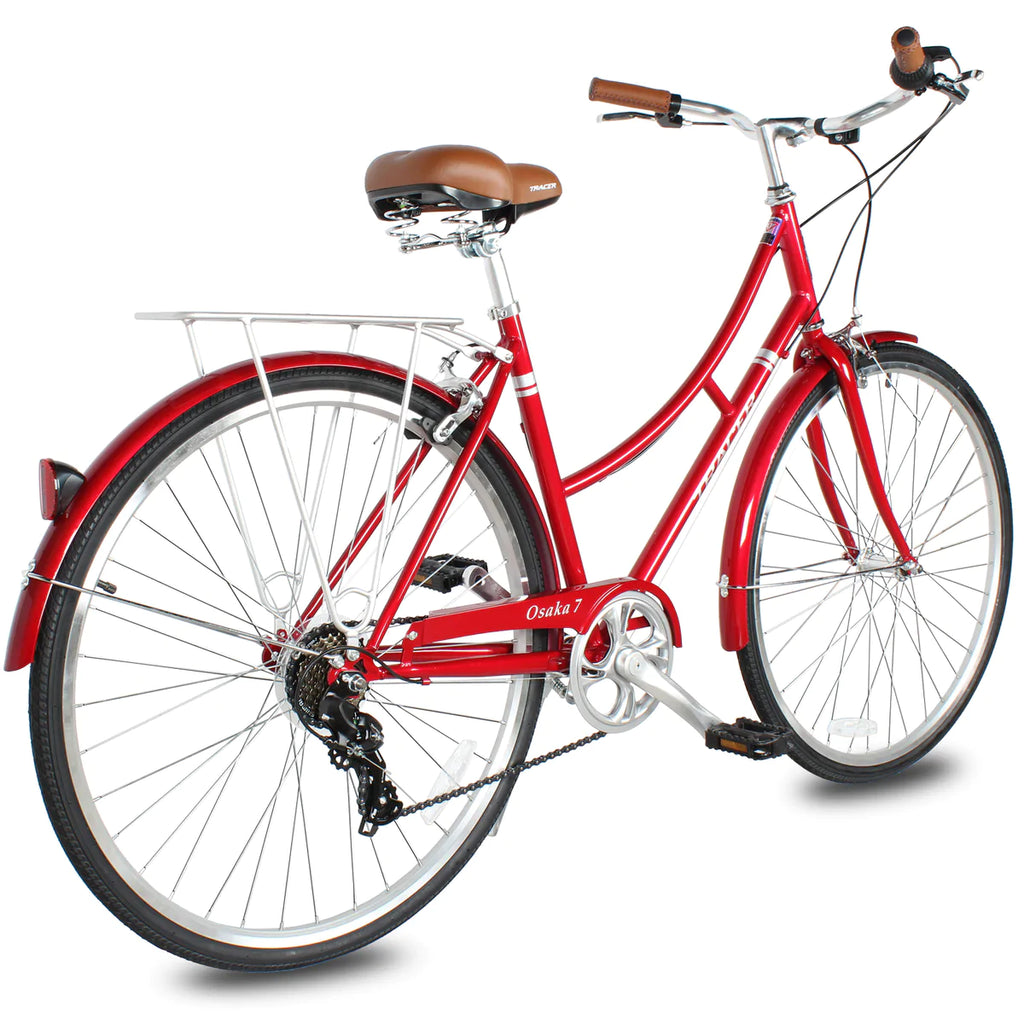 Tracer Osaka 700C Hybrid City Bikes - Shimano 7-Speed - Red | Road Bikes | Hybrid Bikes | City Bikes | 7-Speed| Bike Lover USA