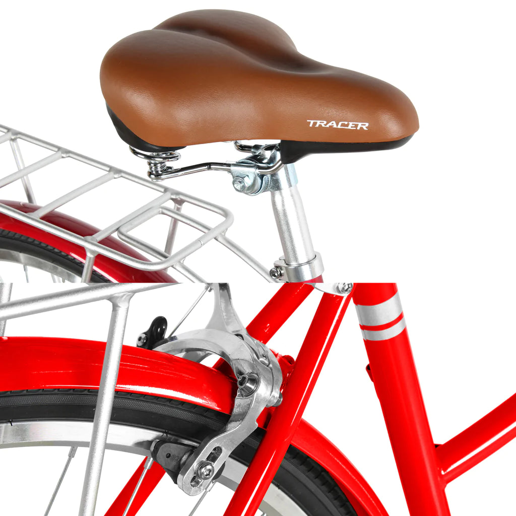 Tracer Osaka 700C Hybrid City Bikes - Shimano 7-Speed - Red | Road Bikes | Hybrid Bikes | City Bikes | 7-Speed| Bike Lover USA 