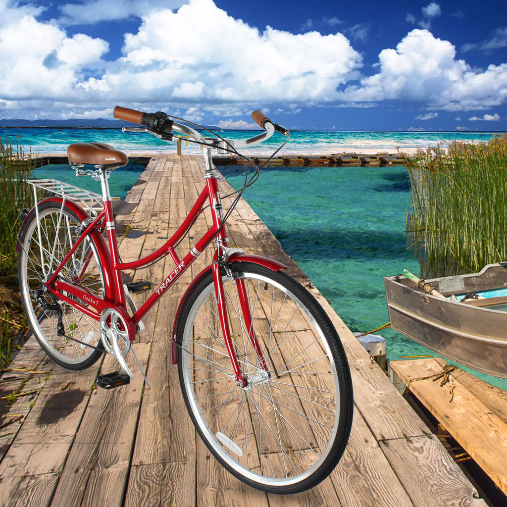 Tracer Osaka 700C Hybrid City Bikes - Shimano 7-Speed - Red | Road Bikes | Hybrid Bikes | City Bikes | 7-Speed| Bike Lover USA