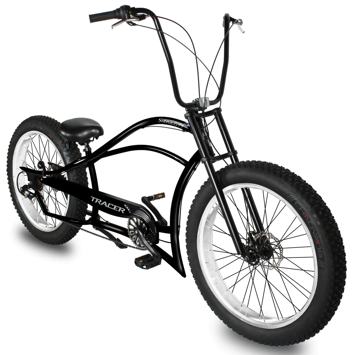 Tracer Siena GT 26" Chopper Stretch Cruiser Fat Tire Bike - Shiny Black | Fat Tire Bike | Cruiser Fat Tire Bike | Stretch Bike | 7-Speed | Fat Tire | Bike Lover USA