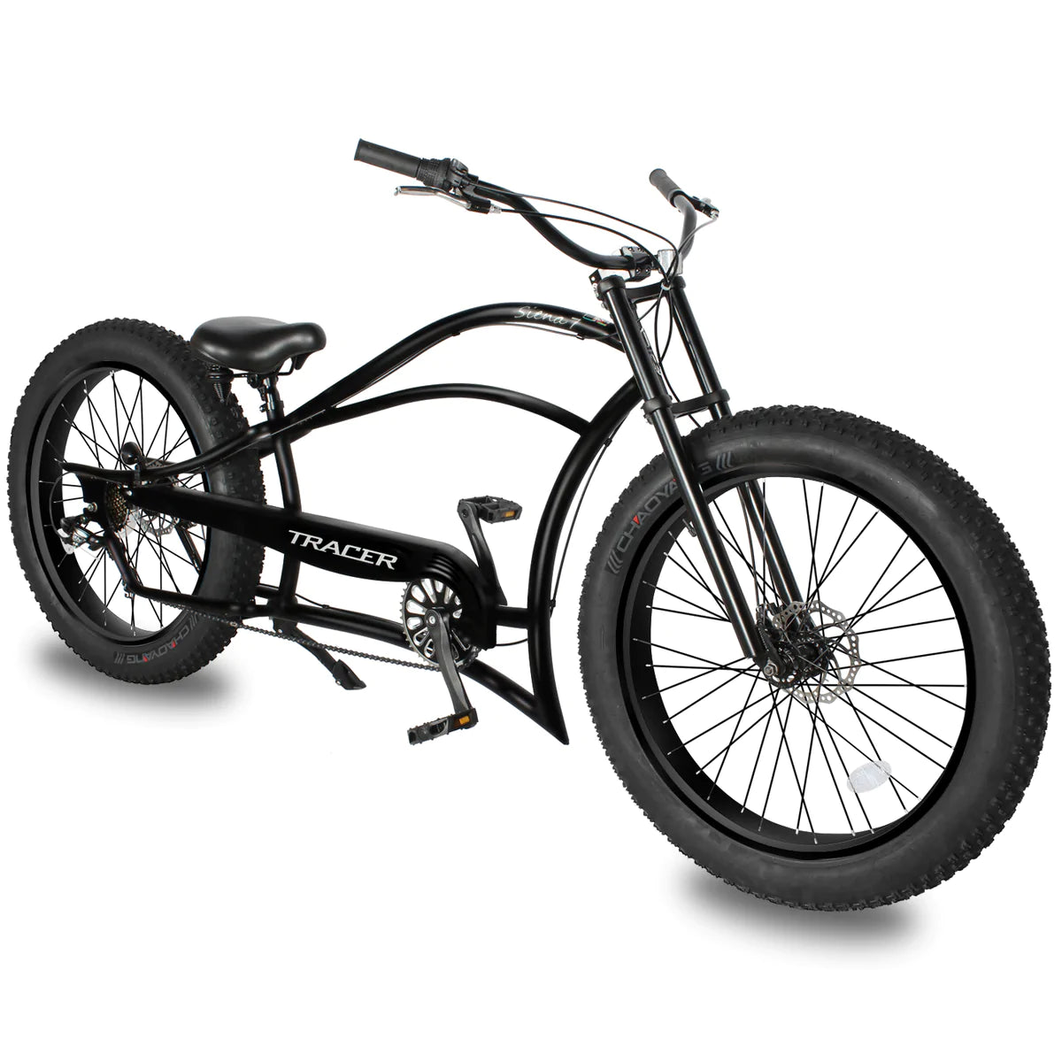 Tracer Siena GT 26" Chopper Stretch Cruiser Fat Tire Bike - Matte Black | Fat Tire Bike | Cruiser Fat Tire Bike | Stretch Bike | 7-Speed | Fat Tire | Bike Lover USA