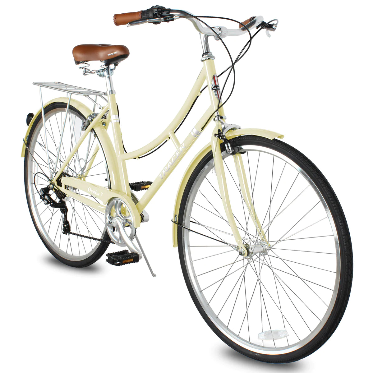 Tracer Osaka 700C Hybrid City Bikes - Shimano 7-Speed - Vanilla | Road Bikes | Hybrid Bikes | City Bikes | 7-Speed | Bike Lover USA