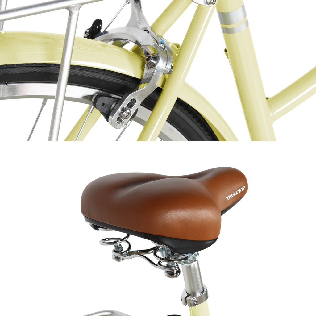 Tracer Osaka 700C Hybrid City Bikes - Shimano 7-Speed - Vanilla | Road Bikes | Hybrid Bikes | City Bikes | 7-Speed | Bike Lover USA