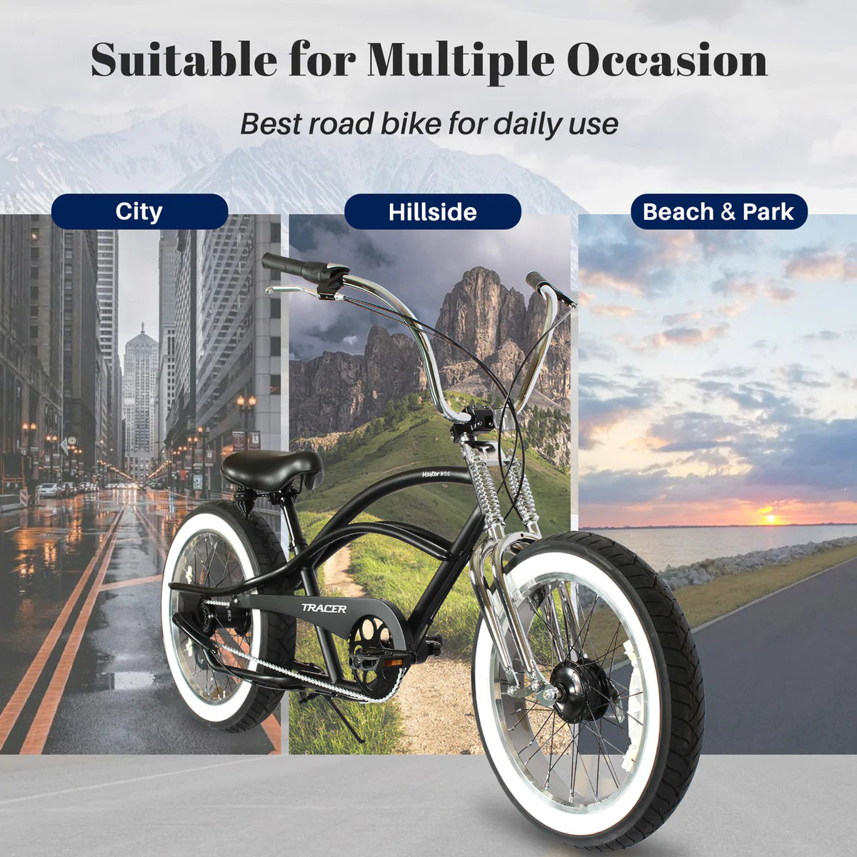 Tracer Master 2.0 3i Internal 3-Speed - Matte Black | Fat Tire Bike | Cruiser Fat Tire Bike | Stretch Bike | Fat Tire | Bike Lover USA