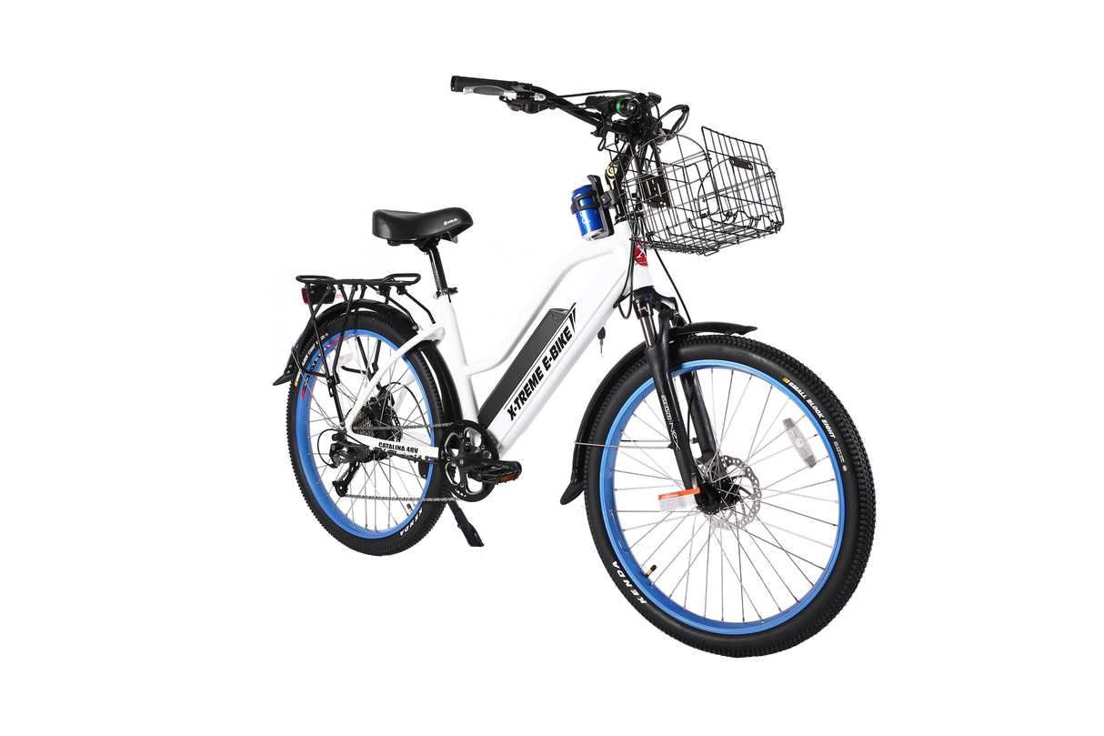 X-Treme Catalina 48V Electric Step-Through Beach Cruiser Bicycle 500W Rear Hub Motor 25 mph 48V 10.4Ah LiFePO4 Battery
