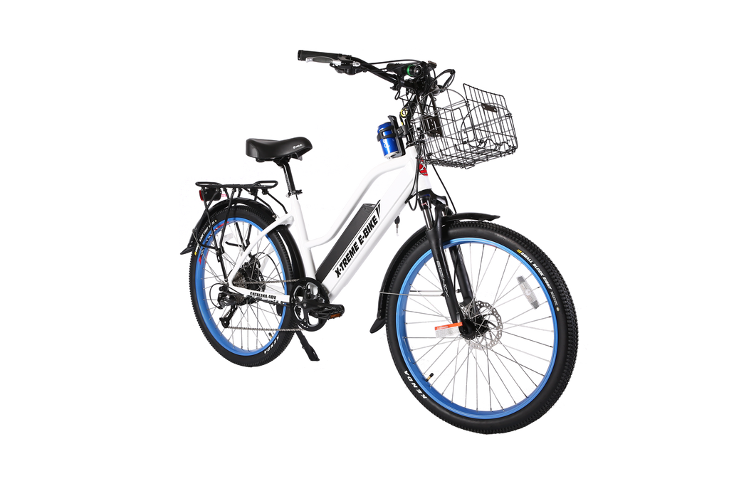 X-Treme Catalina 48 Volt Electric Step-Through Beach Cruiser Bicycle-While White