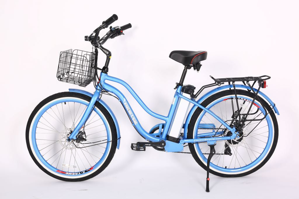 X-Treme Malibu Elite 24 Volt Beach Cruiser Electric Bike-Baby Blue