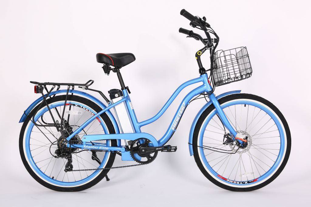 X-Treme Malibu Elite 24 Volt Beach Cruiser Electric Bike-Baby Blue