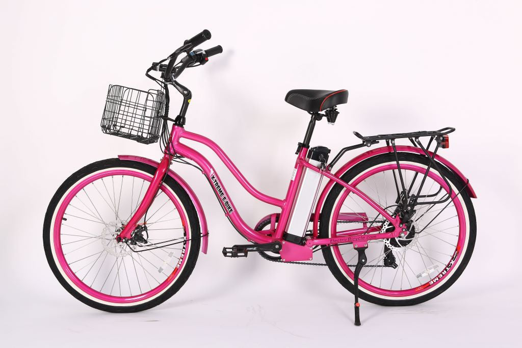 X-Treme Malibu Elite 24 Volt Beach Cruiser Electric Bike-Pink