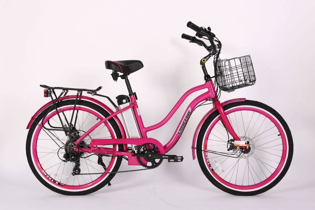 X-Treme Malibu Elite 24 Volt Beach Cruiser Electric Bike-Pink