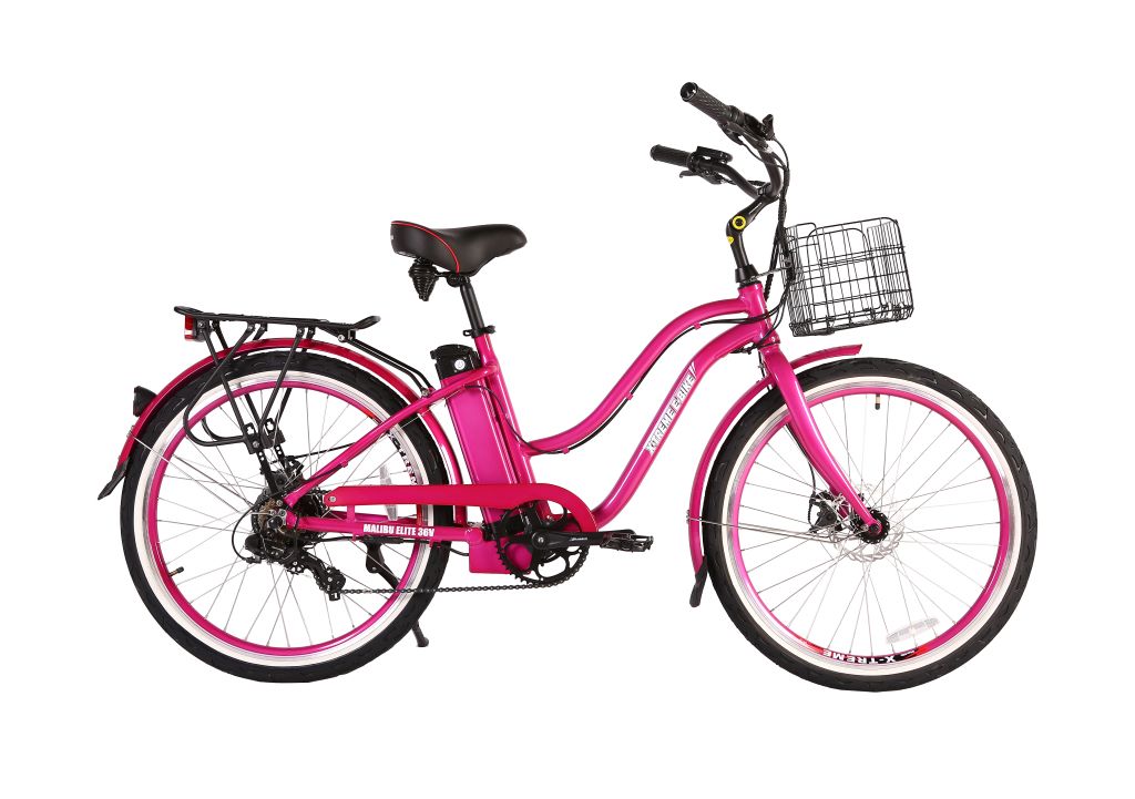 X-Treme Malibu Elite Max 36 Volt Beach Cruiser Electric Bike - Pink | Bike Lovers USA