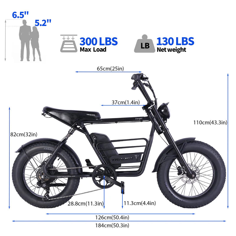Tracer Verge 20" 800W Fat Tire E-Bike, Up to 28 MPH Top Speed, 48V 17.5Ah Battery, 55–65 Mile Range, 20×4.0 Tires, Shimano 7-Speed