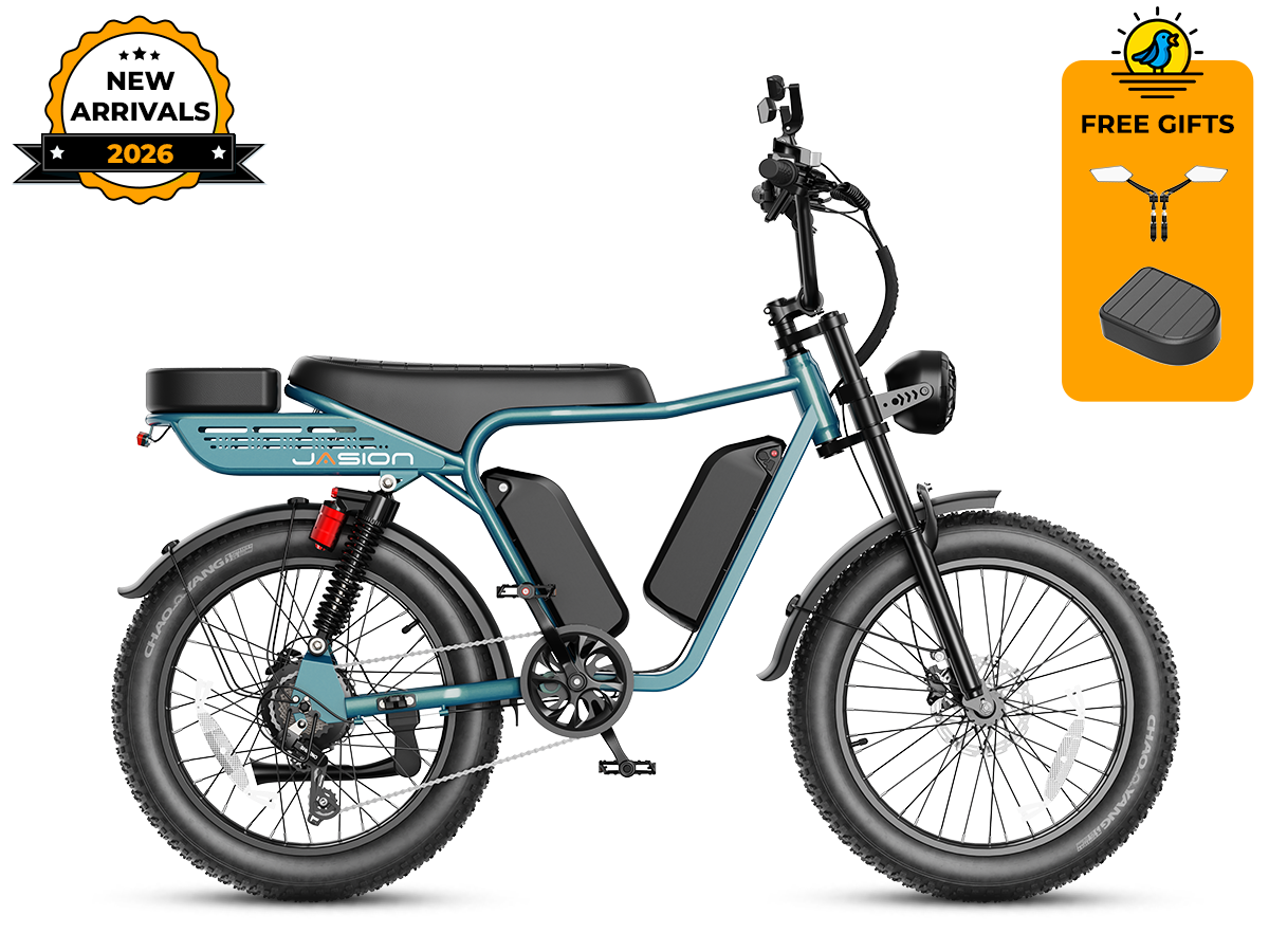 Jasion RetroVolt Max Moped-Style Electric Bike – 2000W, 35+ MPH, 52V 40Ah Dual Battery, 150-Mile Range