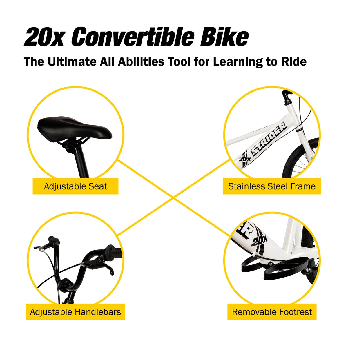 Strider 20x Sport Convertible Balance Bike – 20-Inch Wheels, Steel Frame, Ages 8 to Adult