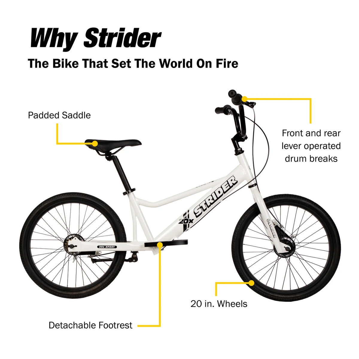 Strider 20x Sport Convertible Balance Bike – 20-Inch Wheels, Steel Frame, Ages 8 to Adult