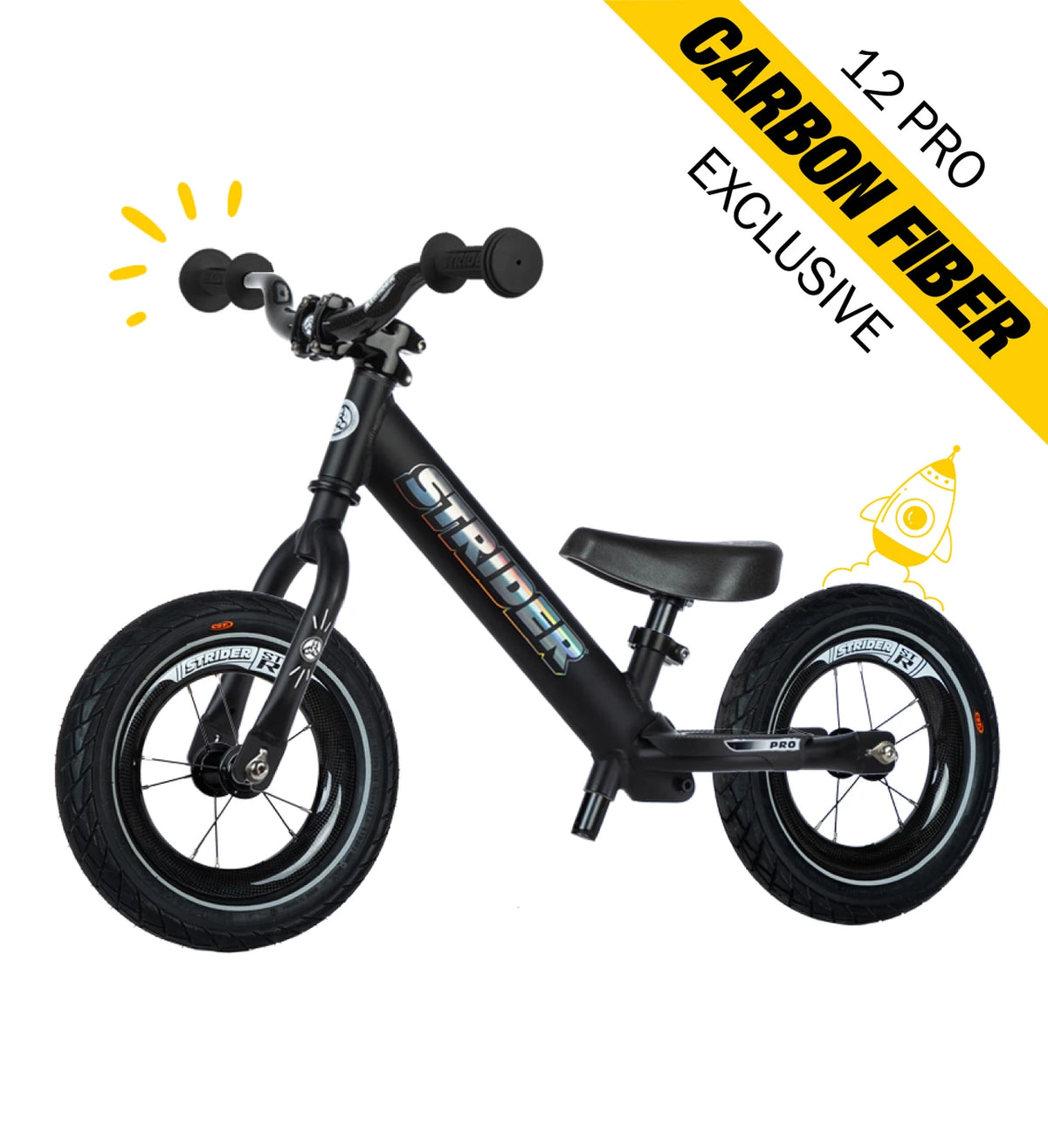 Strider 12 Pro Carbon Fiber Exclusive Kids Balance Bike – Carbon Fiber Wheels, Riser Handlebar, Aluminum Frame