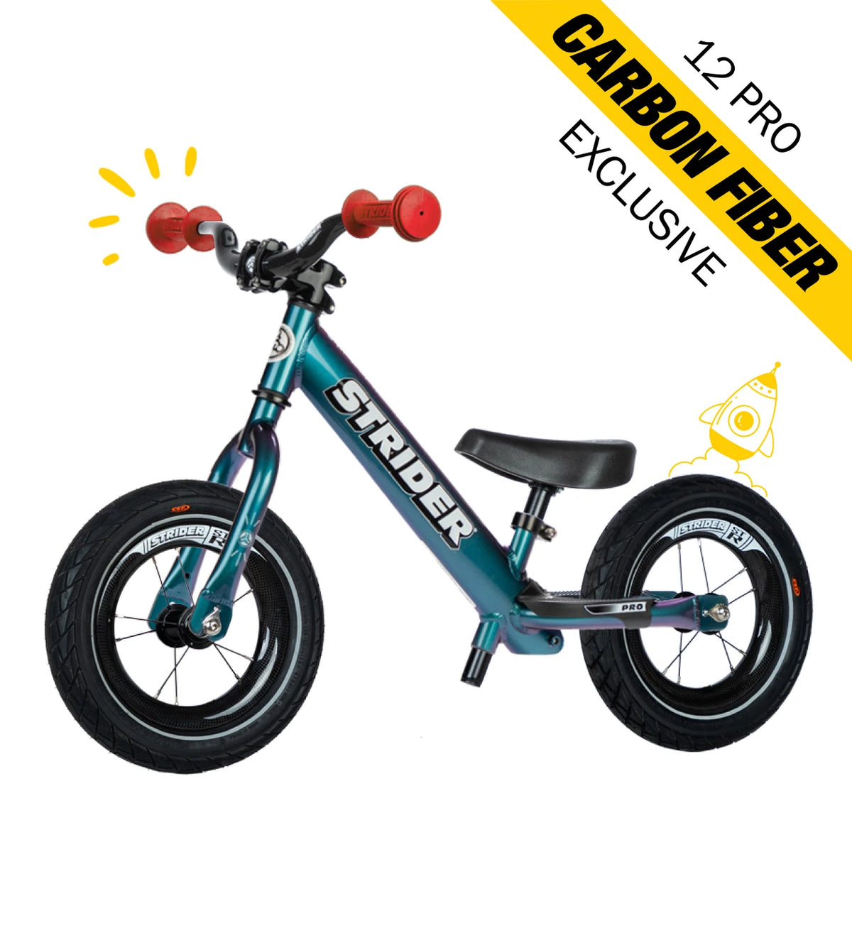Strider 12 Pro Carbon Fiber Exclusive Kids Balance Bike – Carbon Fiber Wheels, Riser Handlebar, Aluminum Frame
