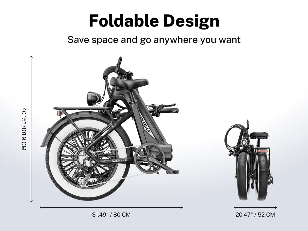 Heybike Ranger S 2.0 Folding Fat Tire Electric Bike – 750W, 28 MPH, 55-Mile Range
