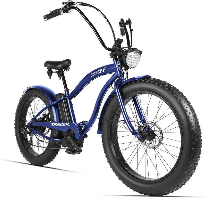 Tracer Loiter 26" 800W Cruiser E-Bike, 48V 17.5Ah Battery, 40–50 Mile Range, 26×4.0 Fat Tires, Shimano 7-Speed, Up to 25 MPH