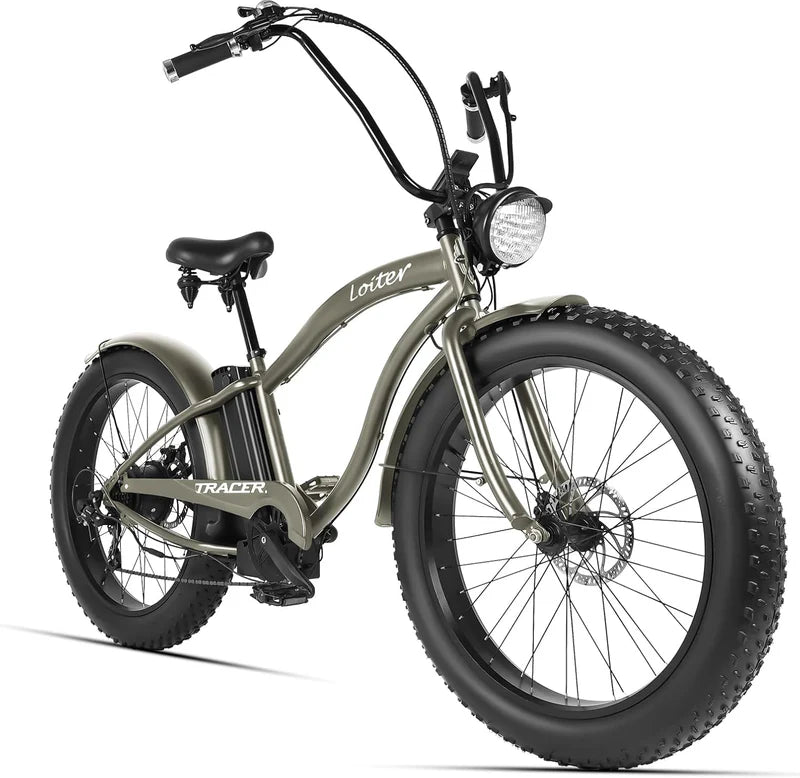 Tracer Loiter 26" 800W Cruiser E-Bike, 48V 17.5Ah Battery, 40–50 Mile Range, 26×4.0 Fat Tires, Shimano 7-Speed, Up to 25 MPH