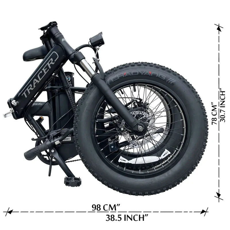 Tracer Coyote 500W Folding Electric Bike, 25 MPH Top Speed, 48V 13Ah Battery, 20×4” Fat Tires, Shimano 7-Speed